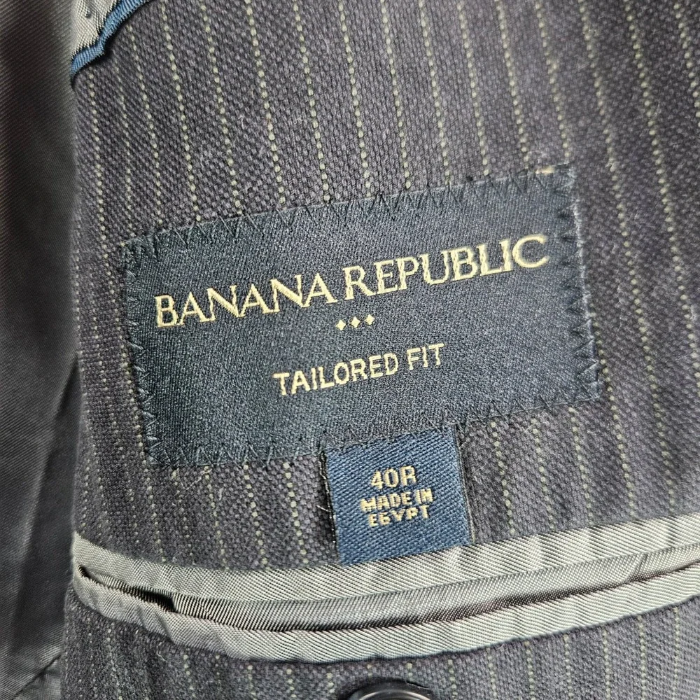 Banana Republic Mens 40R Tailored Fit Navy Pinstripe Cotton Blazer Jacket